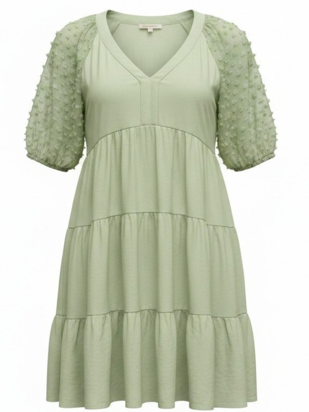 UMGEE USA | NWT Green Linen‎ Blend Tiered Boho Puff Sleeve Babydoll Dress | M